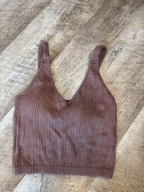Wishlist Ribbed V-Neck Cropped Tank Top - Mauve Brown